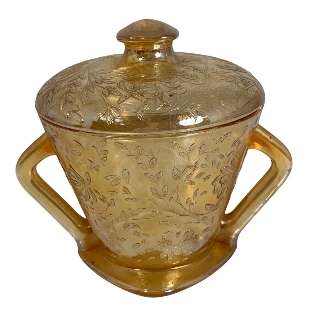 VTG Jeannette Floragold Marigold Depression Glass Replacement Sugar Bowl + Lid